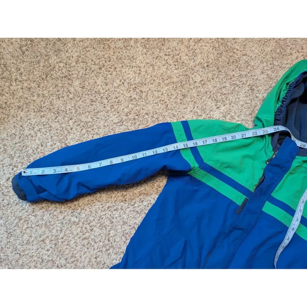Lands' End Boys Blue Green Hooded Ski Jacket Waterproof Coat Grow-A-Longs F17